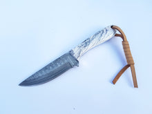 Load image into Gallery viewer, Western Cowboy Knife with Sheath for Belt, Hand Forged Damascus Steel Blade with Resin Handle 7'' Knife Gift for Him/her