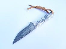 Load image into Gallery viewer, Western Cowboy Knife with Sheath for Belt, Hand Forged Damascus Steel Blade with Resin Handle 7'' Knife Gift for Him/her