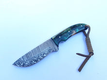 Load image into Gallery viewer, Western Cowboy Knife with Sheath, Handmade Damascus Steel Blade with Resin Handle 7'' Knife Gift for him/ her, Fathers