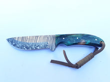 Load image into Gallery viewer, Western Cowboy Knife with Sheath, Handmade Damascus Steel Blade with Resin Handle 7'' Knife Gift for him/ her, Fathers