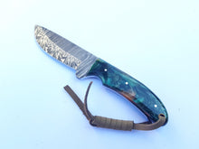 Load image into Gallery viewer, Western Cowboy Knife with Sheath, Handmade Damascus Steel Blade with Resin Handle 7'' Knife Gift for him/ her, Fathers