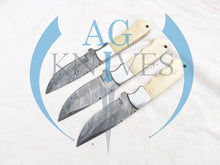 Load image into Gallery viewer, lot of 3 Custom Handmade Damascus Steel Hunting Knives with Bone Handle 9'' - Cowboyknives by AGKNIVESUSA