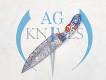 Load image into Gallery viewer, Handmade Damascus Steel Hunting Skinner Knife with Resin Handle 9'' - Cowboyknives by AGKNIVESUSA