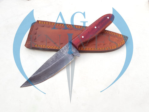 Handmade 1095 Steel Acid Wash Blade Hunting Knife with Wood Handle 10'' - Cowboyknives by AGKNIVESUSA