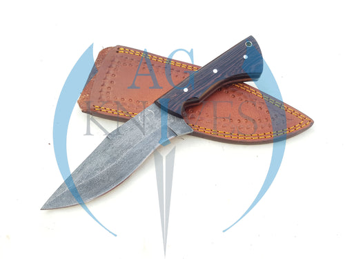 Handmade 1095 Steel Acid Wash Blade Hunting Knife with Wood Handle 10'' - Cowboyknives by AGKNIVESUSA