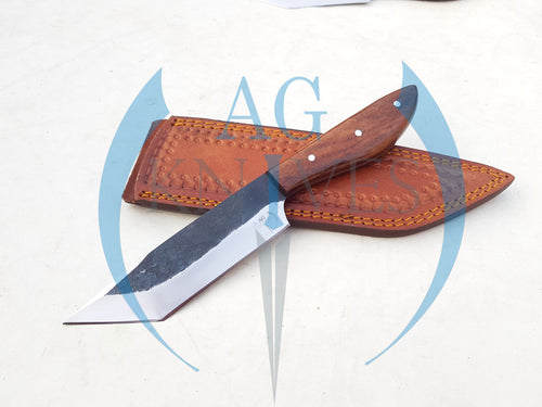 Handmade 1095 Steel Tanto Blade Hunting Knife with Wood Handle 10'' - Cowboyknives by AGKNIVESUSA