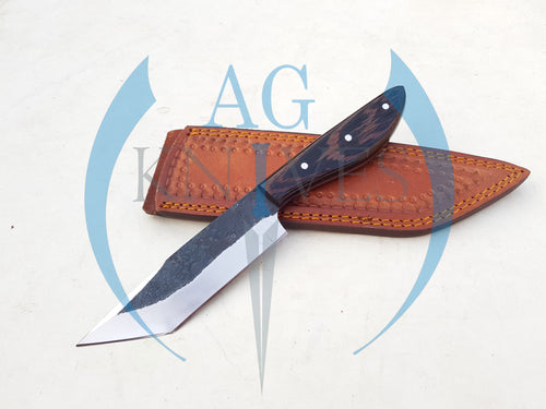 Handmade 1095 Steel  Tanto Blade Hunting Knife with Wood Handle 10'' - Cowboyknives by AGKNIVESUSA