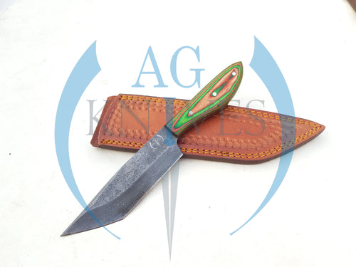 Handmade 1095 Steel  Tanto Blade Hunting Knife with Color Sheet  Handle 10'' - Cowboyknives by AGKNIVESUSA