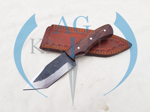Handmade 1095 Steel  Tanto Blade Hunting Knife with Wood Handle 8.5'' - Cowboyknives by AGKNIVESUSA