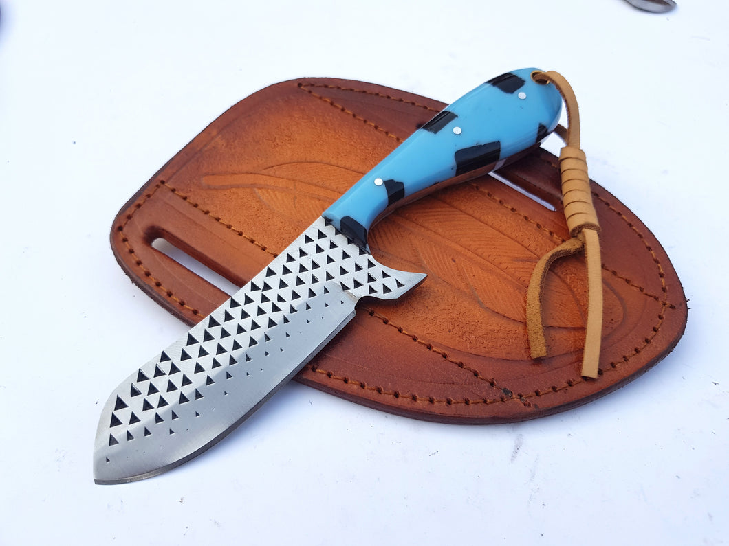 Cowboy Bull Cutter Knife with Sheath for Belt, Horse File/ Rasp File Steel Blade with Resin Handle 7'' Knife Gift for Him/her