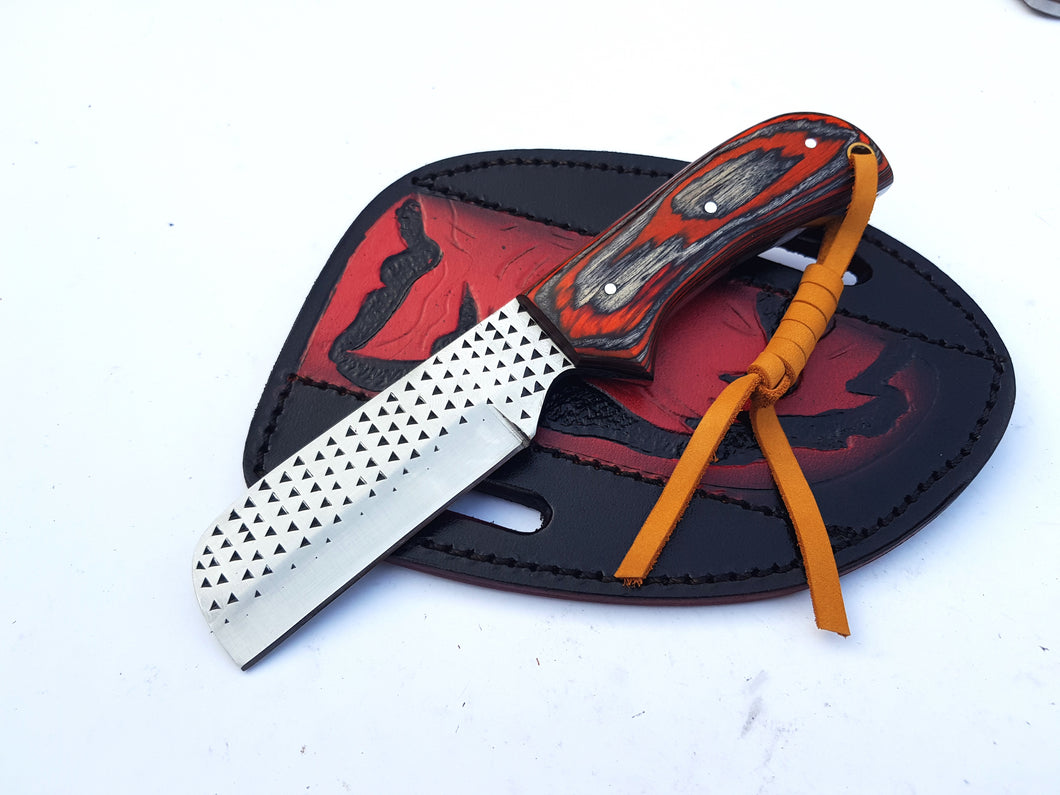 Cowboy Bull Cutter Knife with Sheath for Belt, Horse File/ Rasp File Steel Blade with Pakka Wood Handle 7'' Knife Gift for Him/her