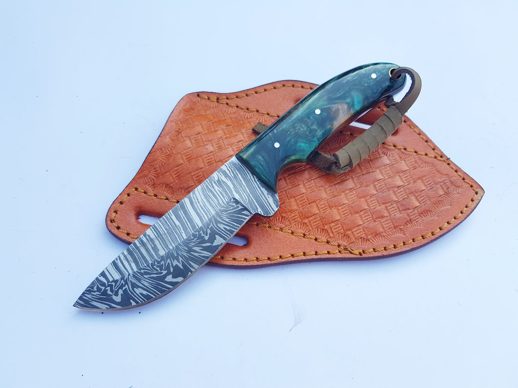 Western Cowboy Knife with Sheath, Handmade Damascus Steel Blade with Resin Handle 7'' Knife Gift for him/ her, Fathers