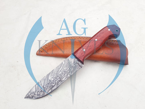 Full Tang Handmade Damascus Steel Hunting  Knife with Wood Handle 10'' - Cowboyknives by AGKNIVESUSA
