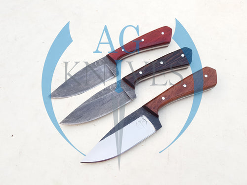 lot of 3 Handmade High Carbon Steel Hunting Skinner Knives with Wood Handle  9'' - Cowboyknives by AGKNIVESUSA