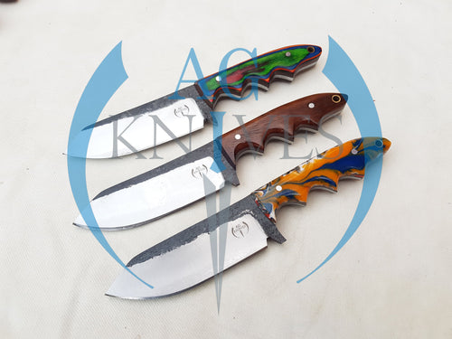 lot of 3 Handmade High Carbon Steel Hunting Skinner Knives 8.5'' - Cowboyknives by AGKNIVESUSA